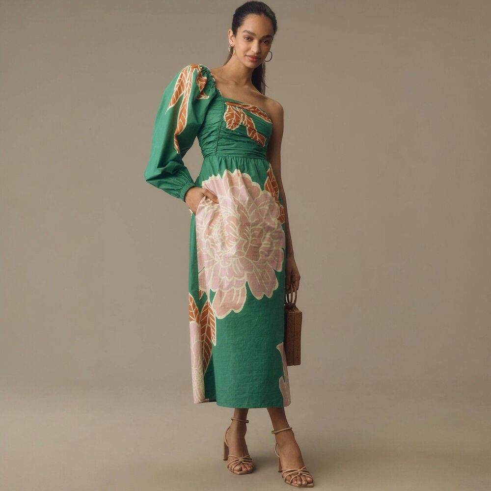 Farm Rio x Anthropologie One Shoulder Printed Maxi Dress Women XL Boho Floral